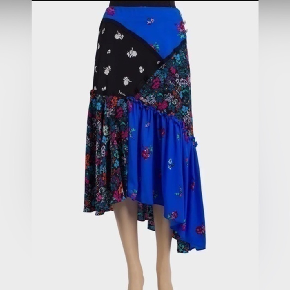 Topshop Asymmetric Midi Skirt, Blue, Floral, Size 6
